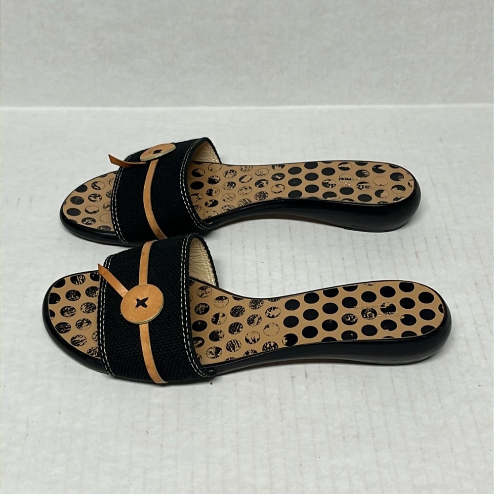 Kate spade black & tan Toby polka dot button detail slide leather sandals sz 7 - Picture 7 of 12